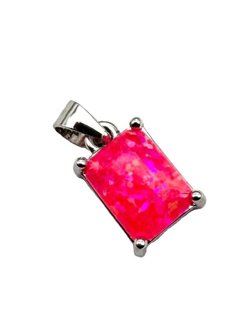 925 Sterling Silver Pink Lab Created Opal Solitaire Pendant, 8.8 X 6.3 mm [COPY]